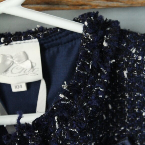 Le Chic Size 3/4 Girls Navy Tweed Coat - Picture 3 of 4
